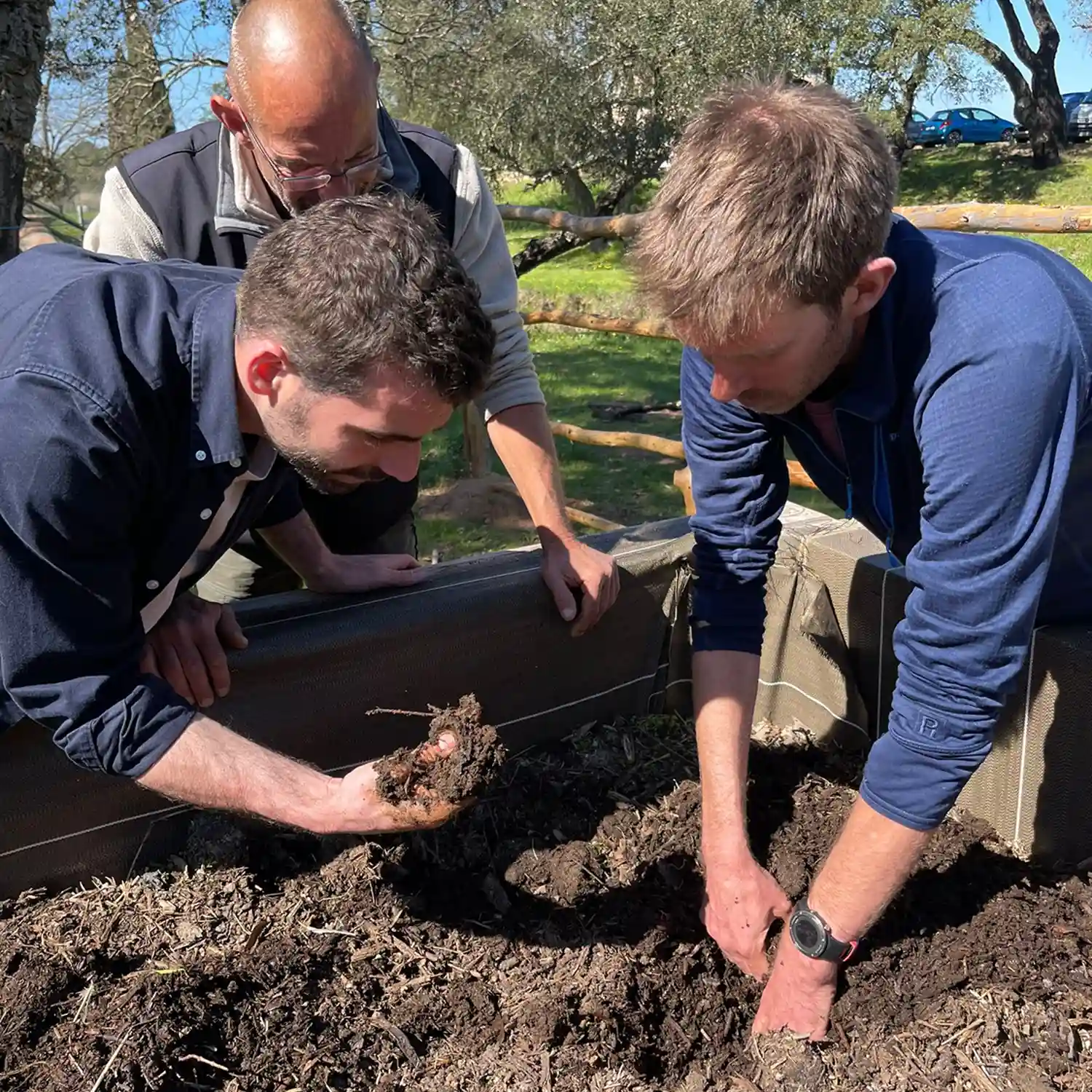 People looking at soil